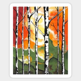 ORANGE Spice Birch Tree Acrylic Painting Sticker